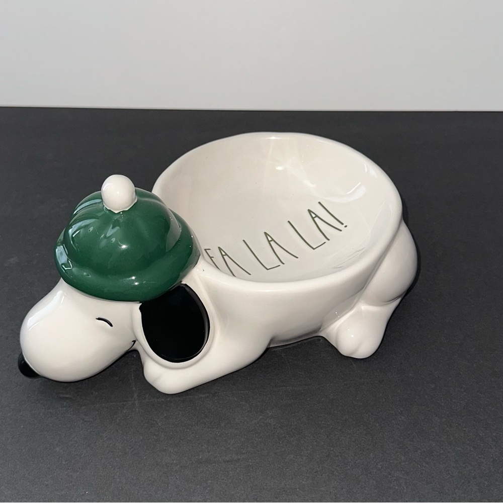 Rae Dunn Peanuts Snoopy Green Winter Hat Fa La La! Ceramic Bowl NWT Christmas